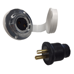 Chromed Brass Socket & 3A 2-Pin Plug Ø37mm Base (Waterproof Rubber Plug Type)
