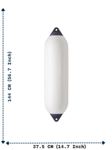 Polyform F8 White with navy blue ends measurements