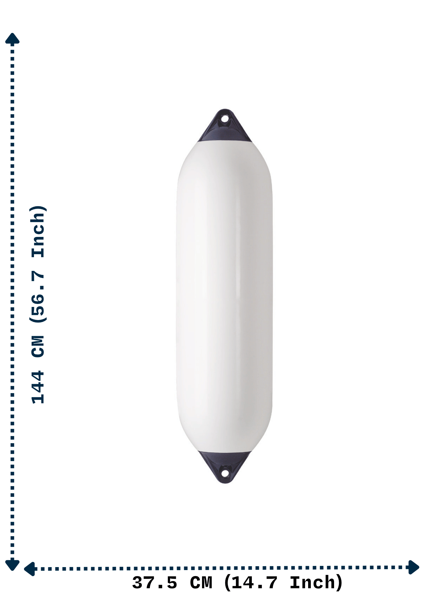 Polyform F8 White with navy blue ends measurements